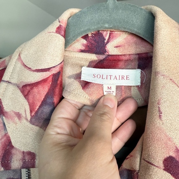 Solitaire Floral Motorcycle Jacket Womens M Rose Pink Coquette Girl Faux Suede - Picture 3 of 5